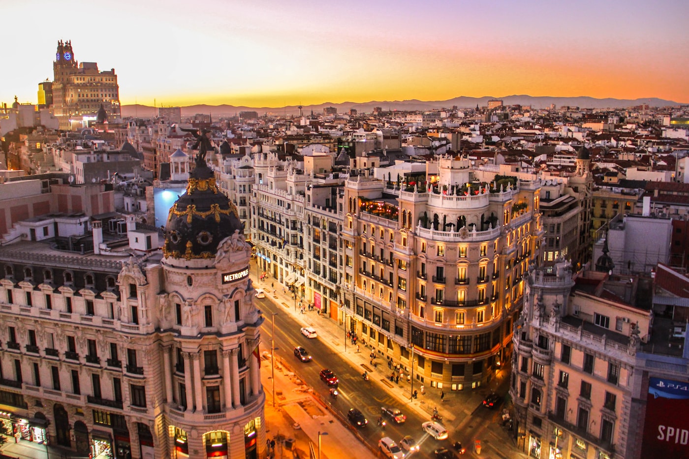 View of a Spanish residential neighborhood at sunset